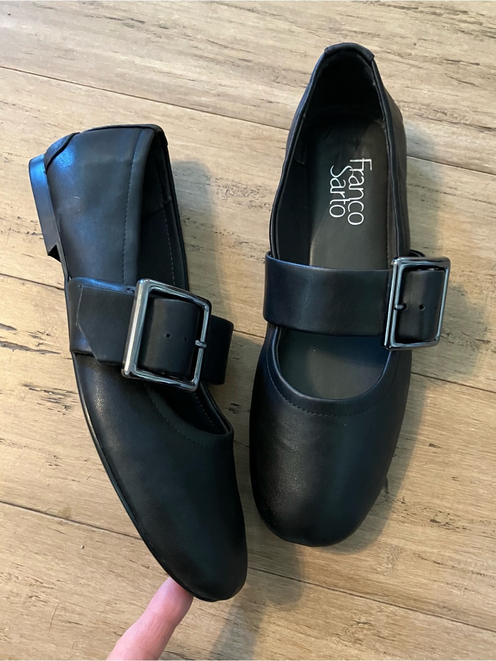 Franco Sarto black buckle Mary Jane women’s flats. Size 8